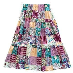 Patchwork Tiered Maxi Skirt XL
